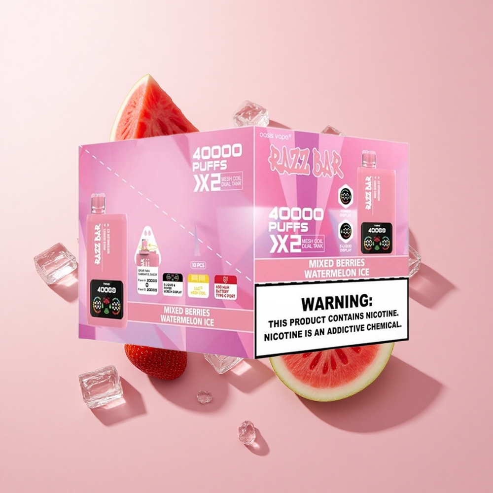 Razz Bar 40000 Puffs Egyszer Használatos E-sigaret Eper Szőlő jég és Görögdinnye Jég 650mAh Type-C Port