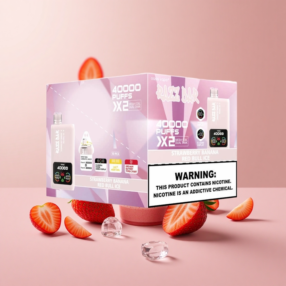 Razz Bar 40000 Puffs Egyszer Használatos Vape Eper-Banán_Vörös Bull Jég 650mAh Akku 2%,5% Nikotintartalom