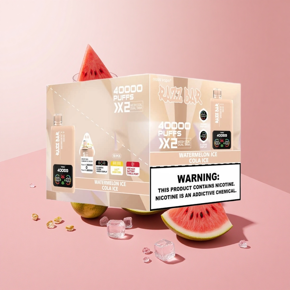 Razz Bar 40000 Puffs Egyszer Használatos Vape Görögdinnye Jég_Kóla Jég, Kijelzővel, Type-C Port