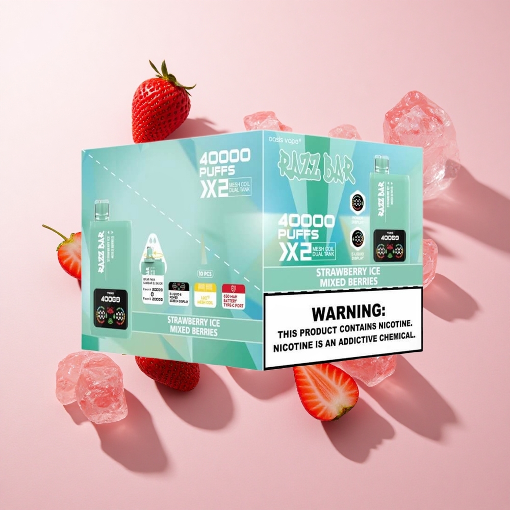 Razz Bar 40000 Puffs Eldobható E-cigaretta Eperjég_Kevert Bogyók, Kijelzővel, 650 Mah Type-C Port