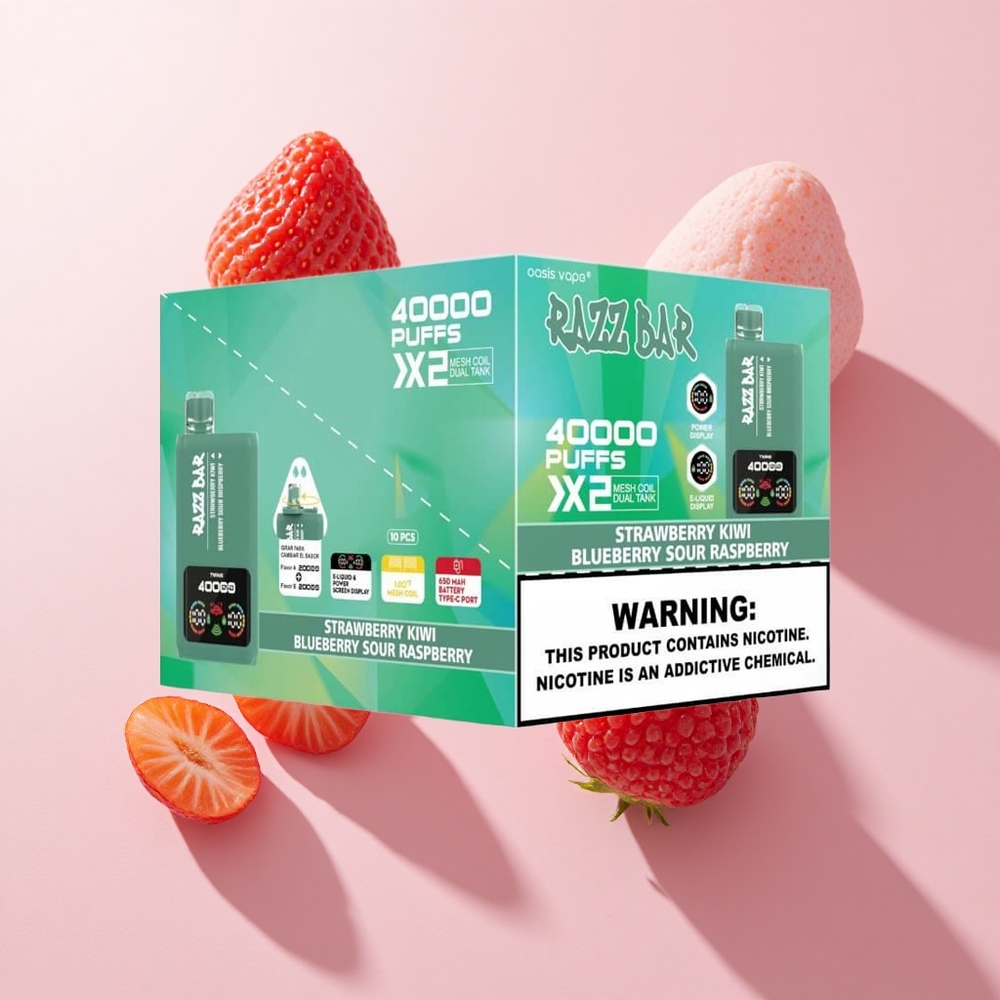 Razz Bar 40000 Puffs Eldobható Vape Eper-Kiwi_Áfonya Savanyú Málna és Típus-C Port 650 Mah Akkumulátor