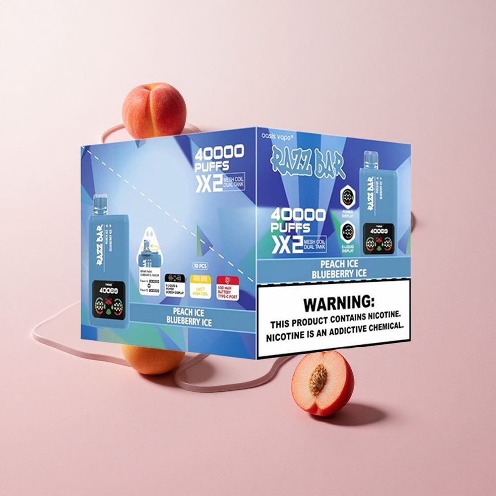 Razz Bar 40000 Puffs Razz Bar Eldobható E-cigaretta Barackjég_Áfonyajég Teljesítmény Kijelző