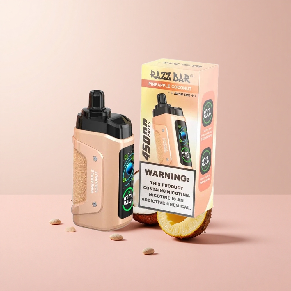 Razz Bar 45000 Puffs Ananászos kókusz Eldobható E-cigaretta Beállítható Légáramlással és 20 mg/ml Nikotinerősséggel