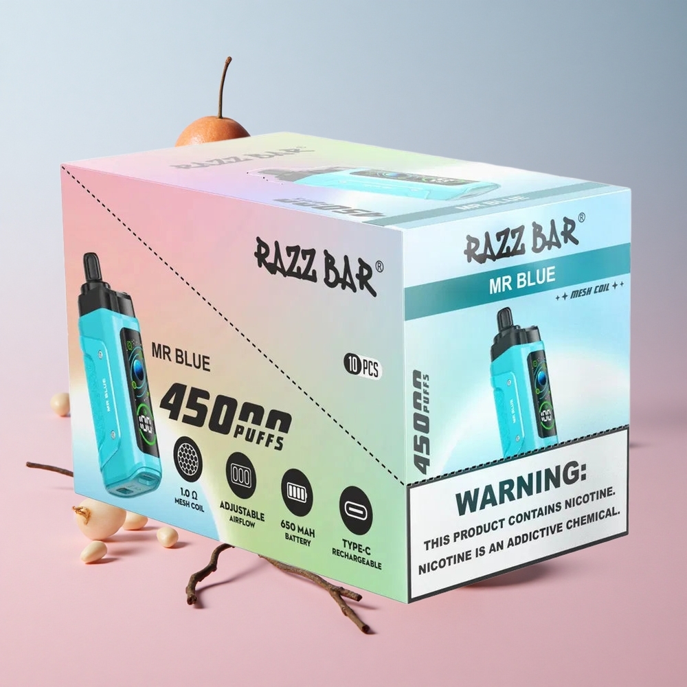 Razz Bar 45000 Puffs Eldobható E-cigaretta Mr Kék és Málna