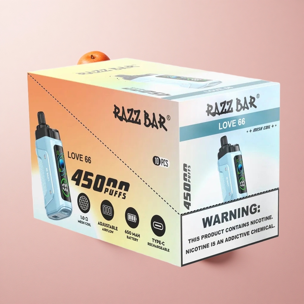Razz Bar 45000 Puffs Eldobható E-cigaretta Szerelem 66 Íz, 1.0 Ohm Mesh Coil, Beállítható Légáramlás