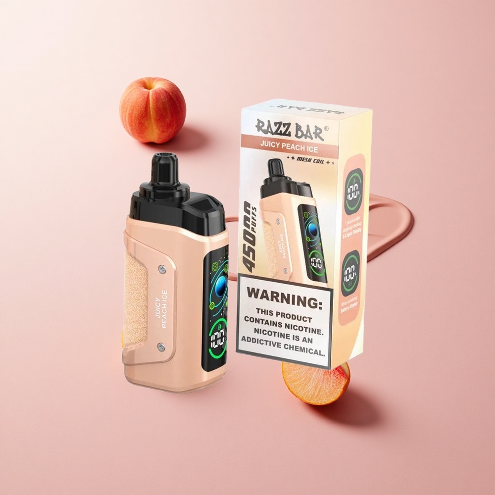 Razz Bar 45000 Puffs Elszívható E-szigi Juicy Peach Jég és Áfonya, Beállítható Légáramlás, 20 mg/ml Nikotin