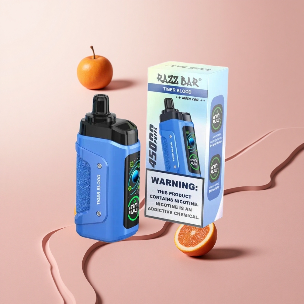 Razz Bar 45000 Puffs Tiger Vér és Málna Eldobható E-pohár Beállítható Légáramlással és Type-C Töltéssel