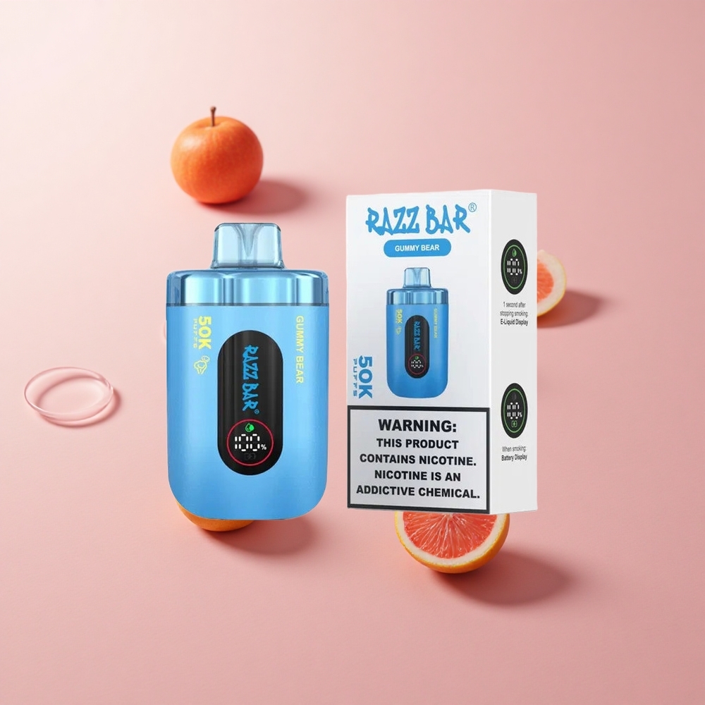 Razz Bar 50K Puffs Eldobható E-Cigi Málna Medve 650 Mah Akku Type-C Töltés 2% Nikotintartalom