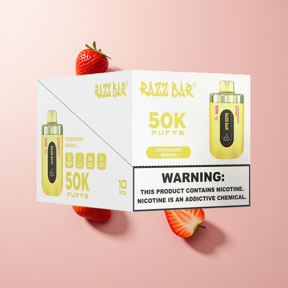 Razz Bar 50K Puffs Eldobható E-cigaretta Eper-Banán kombináció 50000 Puffs és Type-C feltöltés