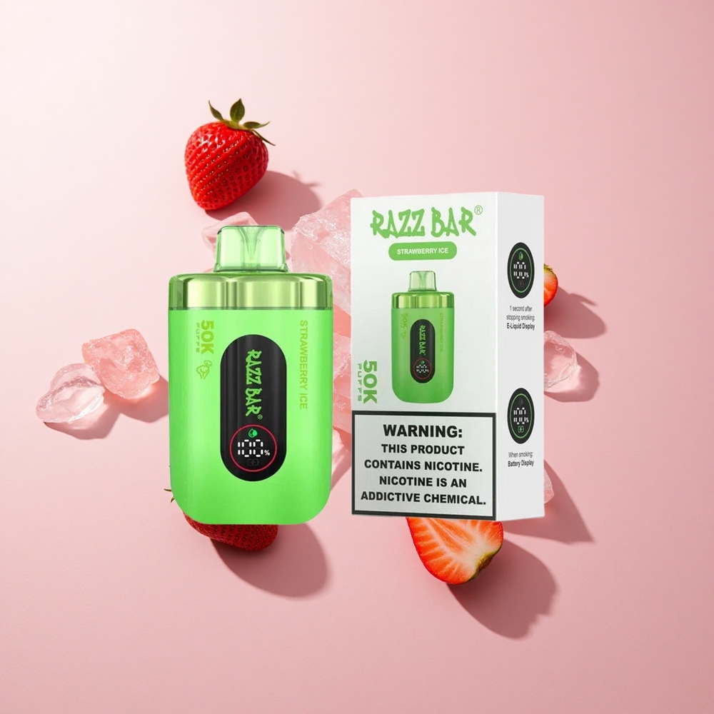 Razz Bar 50K Puffs Eldobható E-cigaretta Eper Jég és Ribizli – 50000 Puffs, Típus-C töltés Razz Bar 50K Puffs Eldobható E-cigaretta Eper Jég és Ribizli – 50000 Puffs, Típus-C töltés
