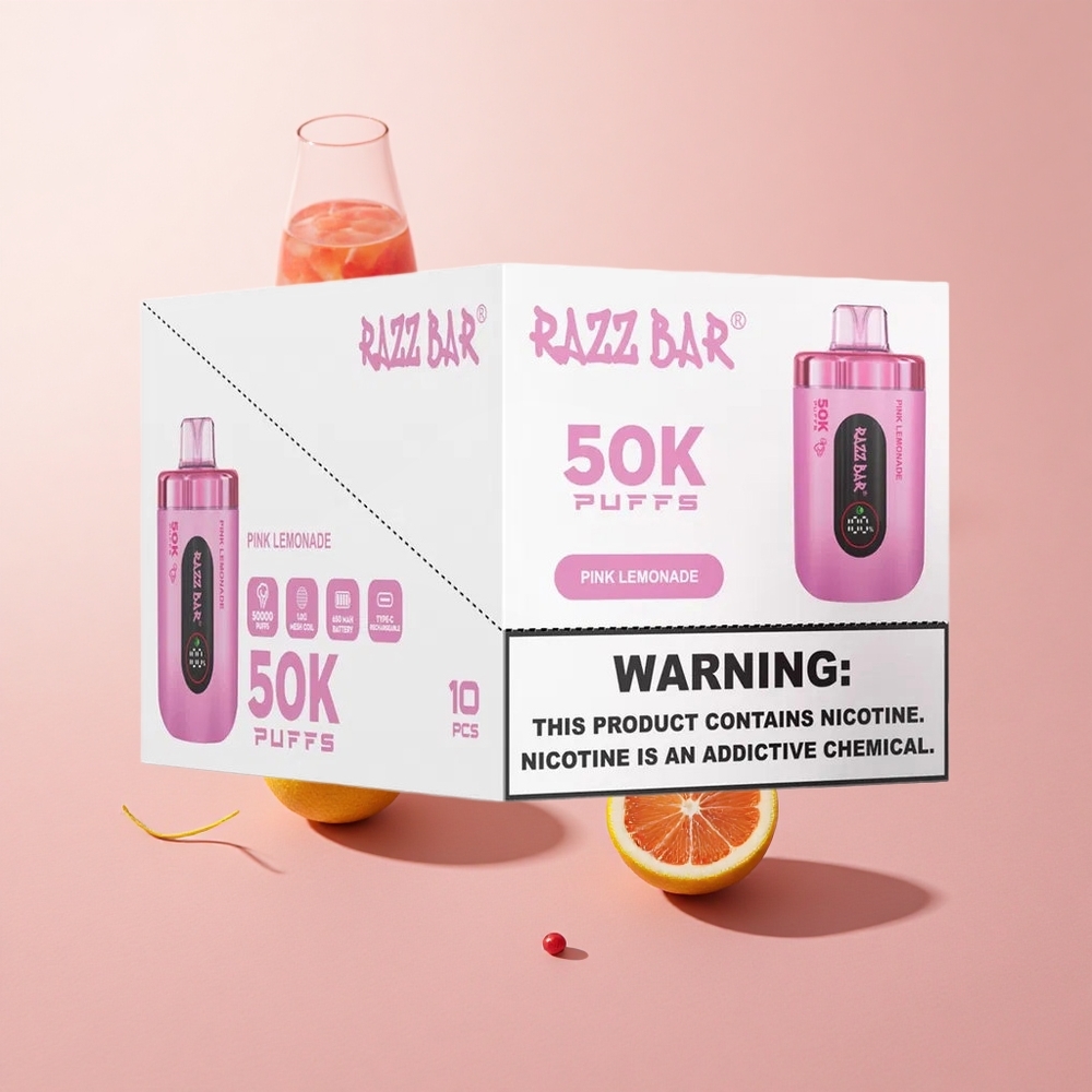 Razz Bar 50K Puffs Eldobható E-cigaretta Málnalimonádé – 50000 Puffs, Type-C Töltés