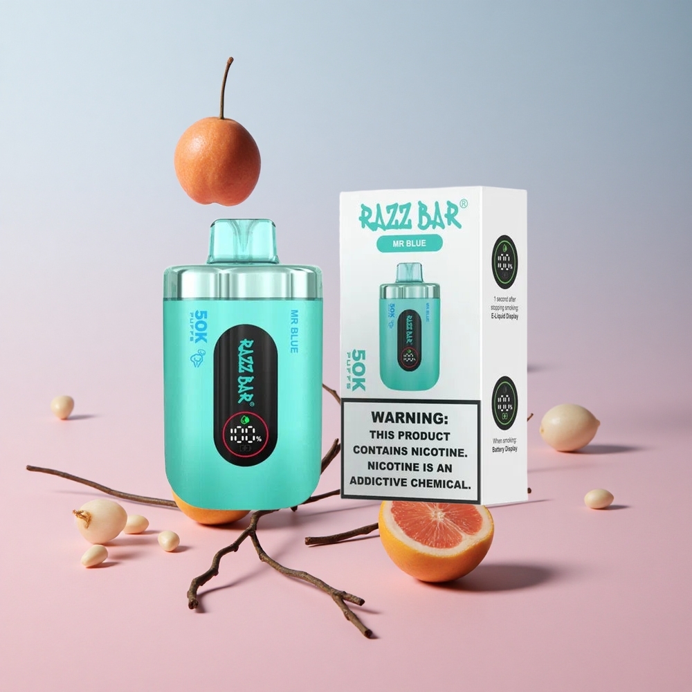 Razz Bar 50K Puffs Eldobható E-cigaretta Mr Kék 1.0 Ohm Mesh Coil 650 mAh Akku Type-C Töltés 2% Nikotintartalom Razz Bar 50K Puffs Eldobható E-cigaretta Mr Kék 1.0 Ohm Mesh Coil 650 mAh Akku Type-C Töltés 2% Nikotintartalom
