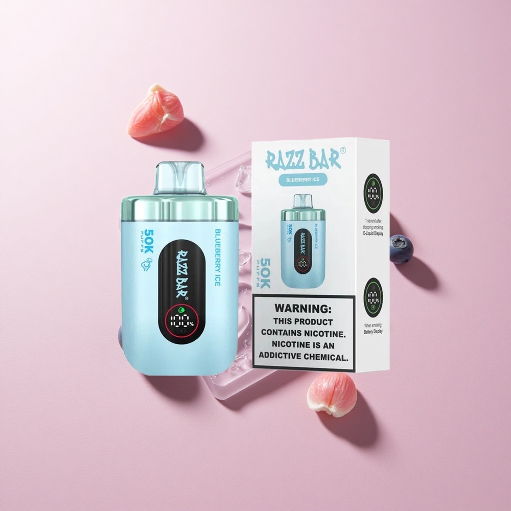 Razz Bar 50K Puffs Eldobható E-cigaretta Áfonya Jég & 50000 Puffstel és Type-C feltölthető Razz Bar 50K Puffs Eldobható E-cigaretta Áfonya Jég & 50000 Puffstel és Type-C feltölthető