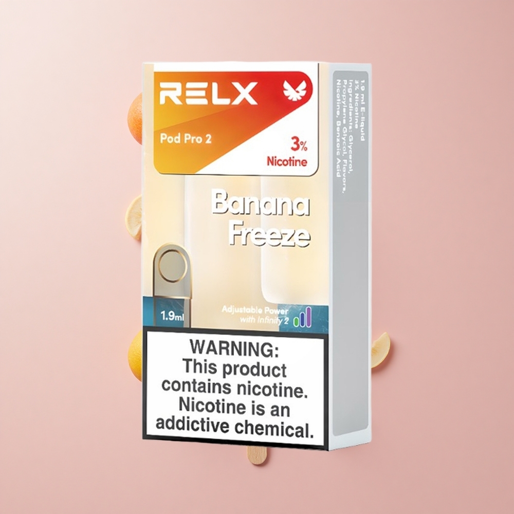 RELX Pod Pro 2 600 Puffs Banán Fagyasztás 1,9ml tartály, 3% nikotintartalom RELX Pod Pro 2 600 Puffs Banán Fagyasztás 1,9ml tartály, 3% nikotintartalom