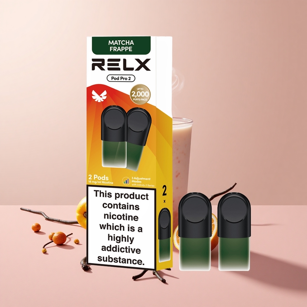 RELX Pod Pro 2 600 Puffs Tea-Matcha Frappe Tea 1,9ml tartály, 1,8% nikotintartalom